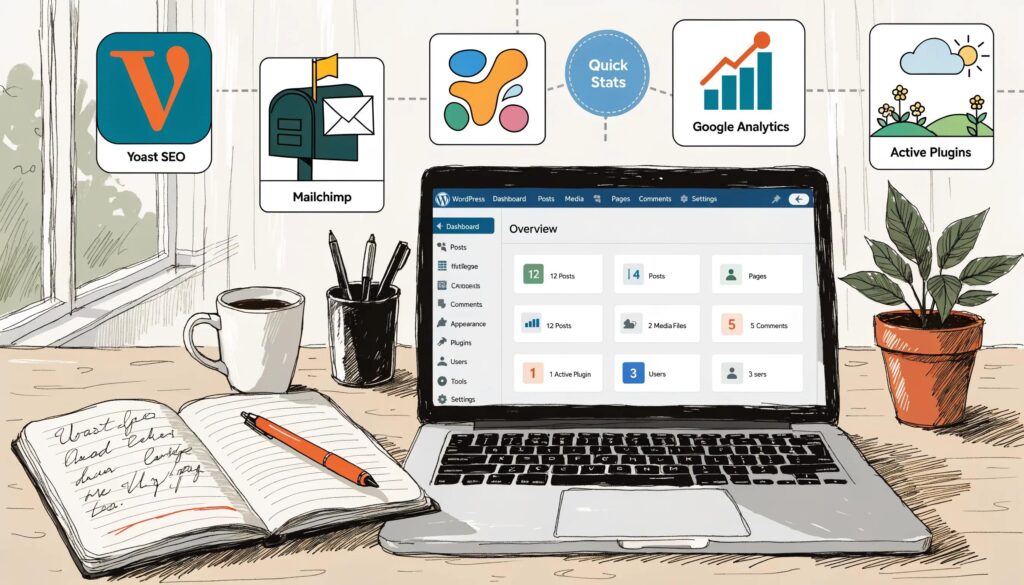 WordPress dashboard showcasing marketing automation and SEO plugins in a organized workspace