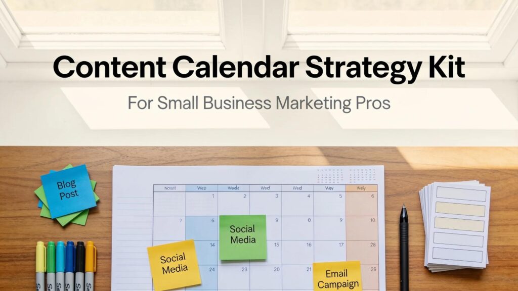 Flat lay of creative tools for content calendar planning, highlighting best practices for marketing strategies